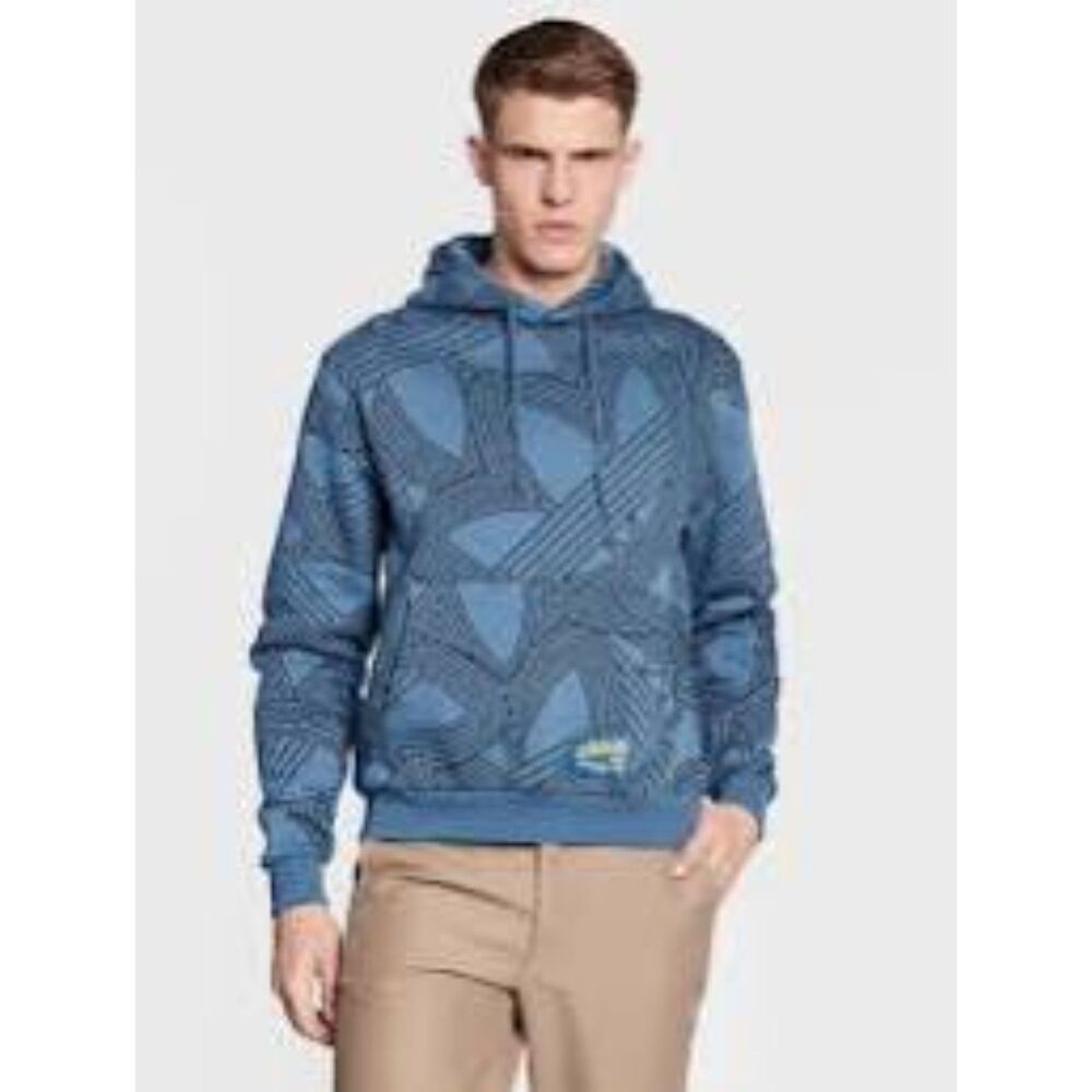 Adidas Originals Allover Print Hoodie Small S Blue Graphic Sweatshirt